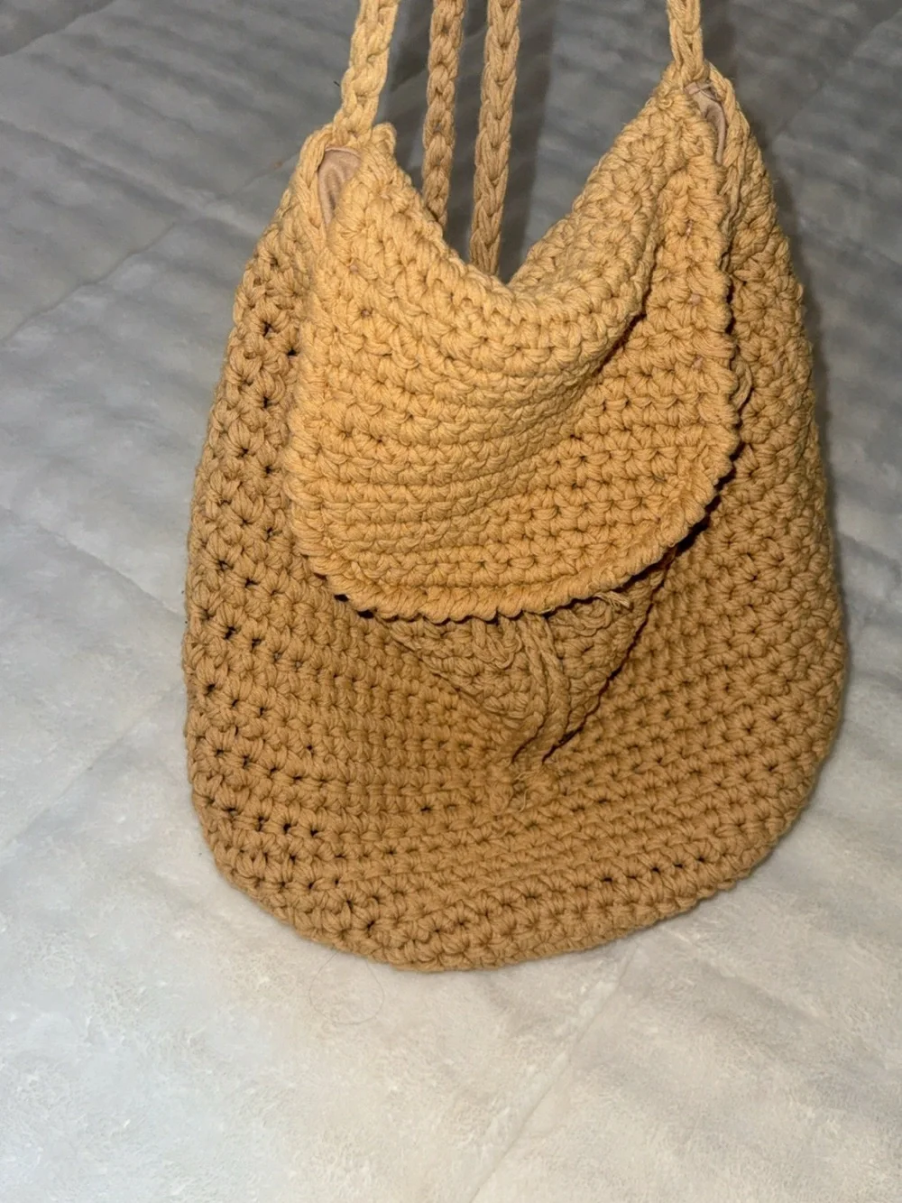 Handcrafted Camel Crochet Backpack with Flap